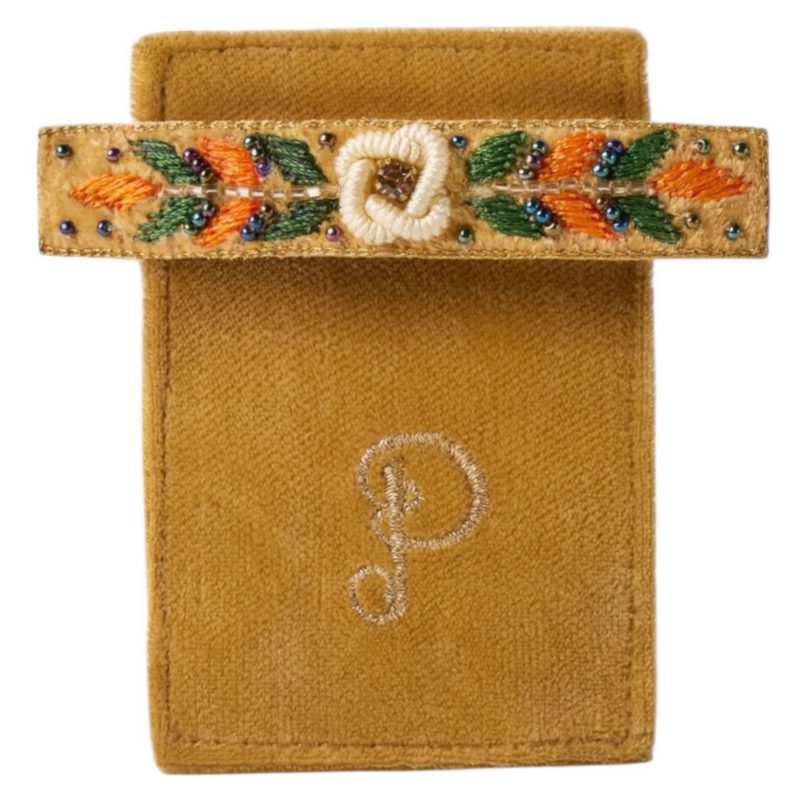 Powder UK Narrow Jewelled Hair Bar Mustard Floral Vine BRT1 main
