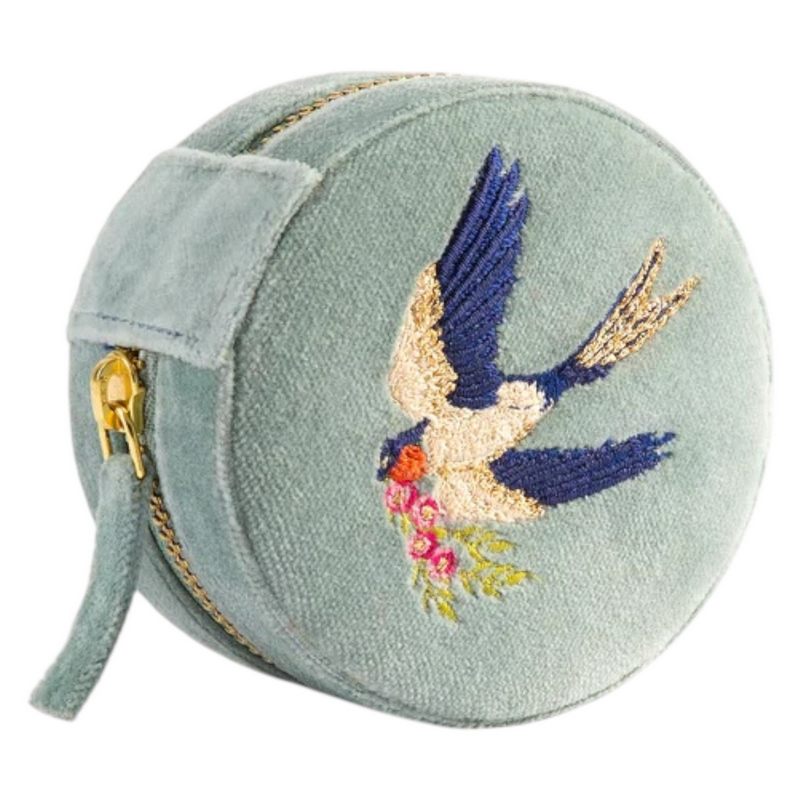 Powder UK Round Travel Jewellery Box Swooping Swallows Ice RJBX6 main