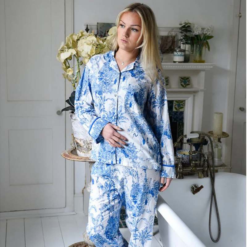 Powell Craft Blue & White Safari Toile De Jouy Pyjamas SN453S model