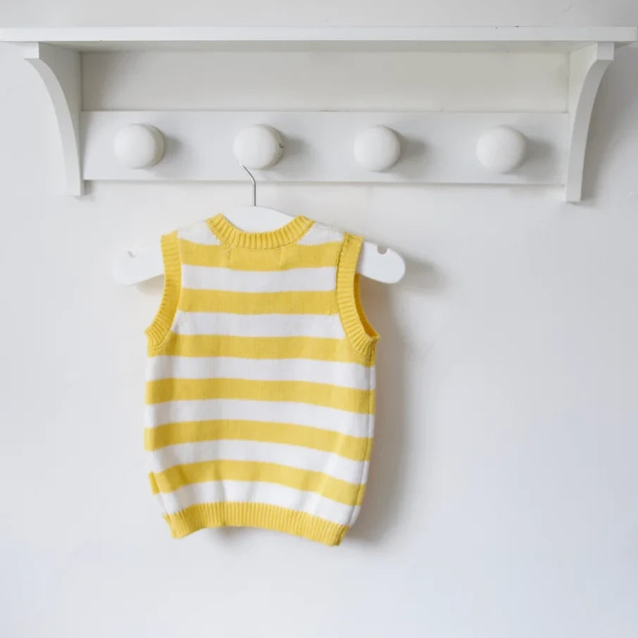 Powell Craft Bumble Bee Knitted Baby's Tank Top on hanger rear