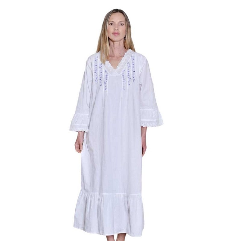 Eloise White Nightdress with Purple Embroidery