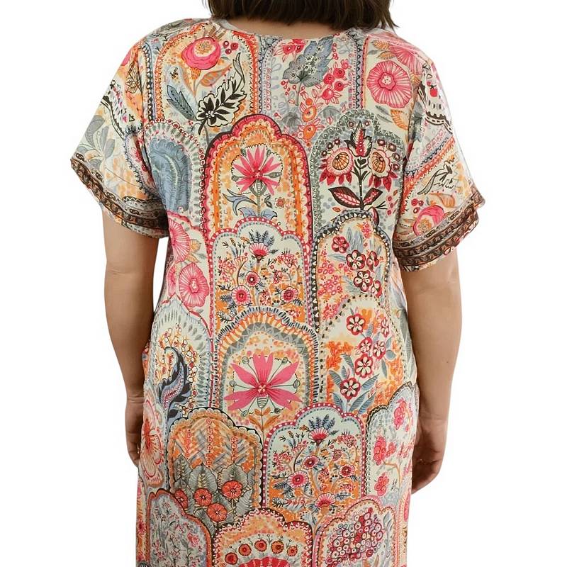 Powell Craft Floral Print Long Shirt Dip Hem One Size NSV890 on model rear