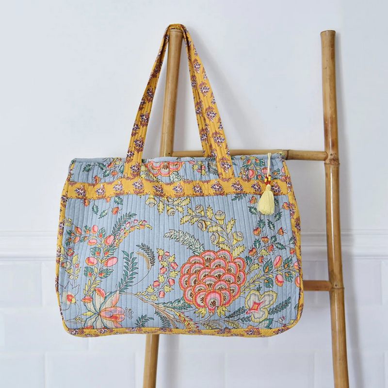 Powell Craft Grey Coral and Mustard Quilted Tote Bag with Zip QUSB1 scene