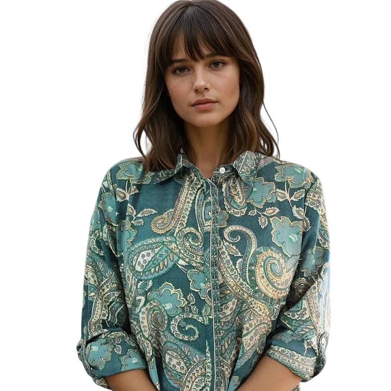 Powell Craft Hope Floral Print Shirt Dress One Size NSDQ894 on model close-up