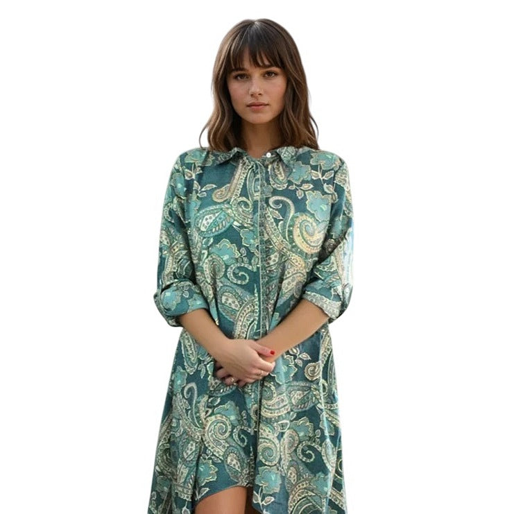 Powell Craft Hope Floral Print Shirt Dress One Size NSDQ894 on model front