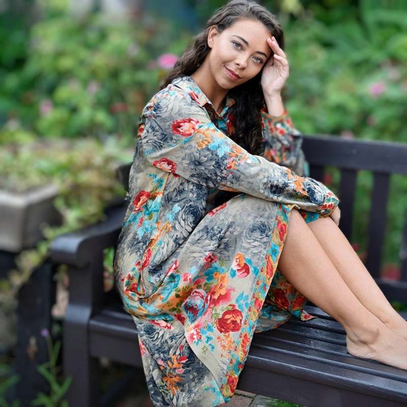 Powell Craft Luna Shirt Dress Floral One Size NSDQ728 model2
