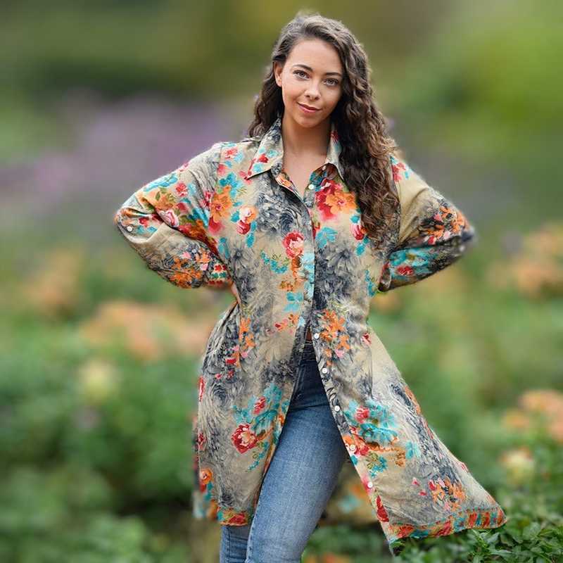Powell Craft Luna Shirt Dress Floral One Size NSDQ728 model3