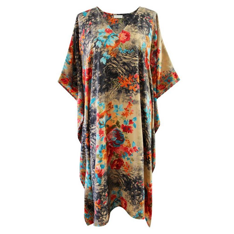 Powell Craft Maeve Floral Print V Neck Kaftan One Size front