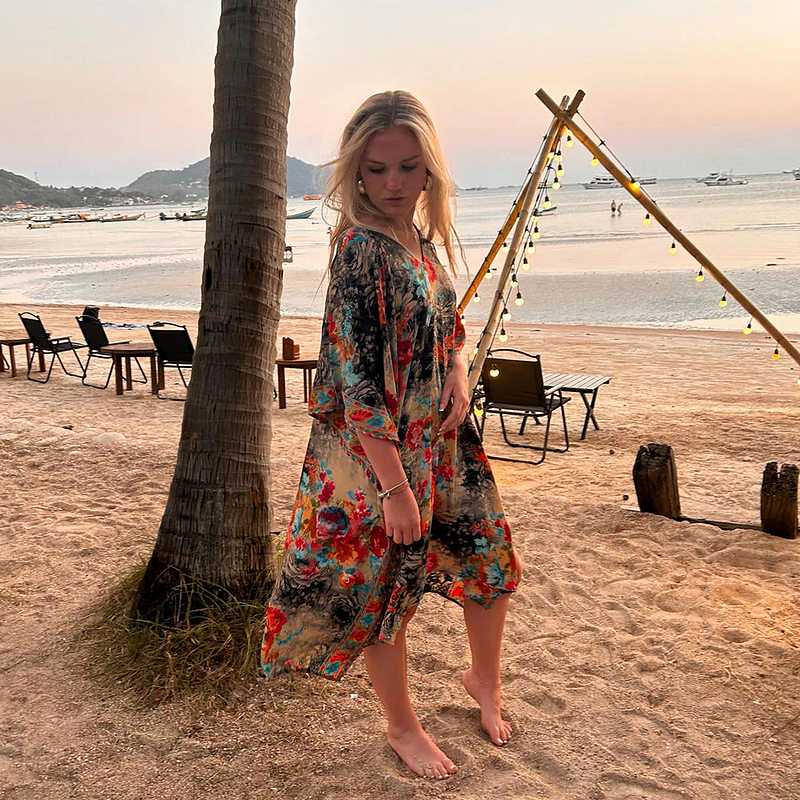 Powell Craft Maeve Floral Print V Neck Kaftan One Size on model lifestyle