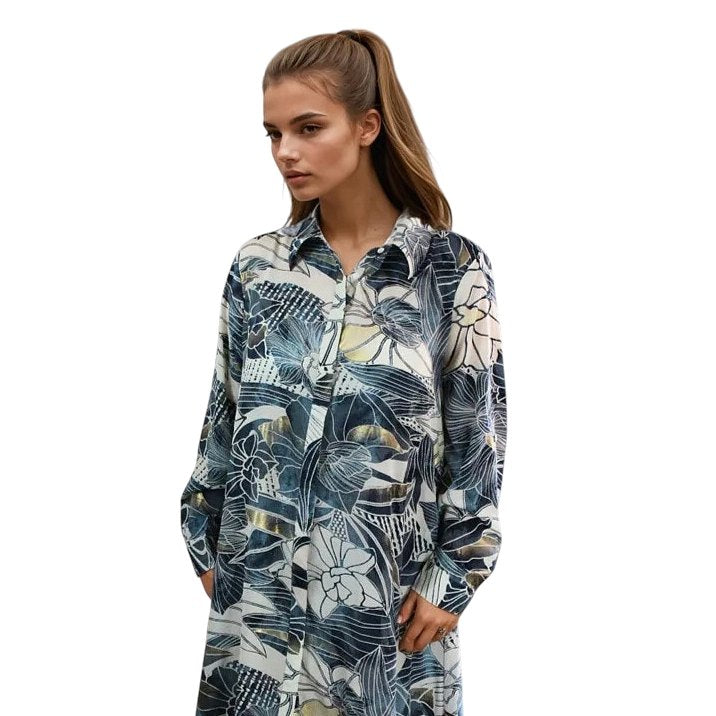 Powell Craft Maren Floral Print Shirt Dress One Size NSDQ891 on model front
