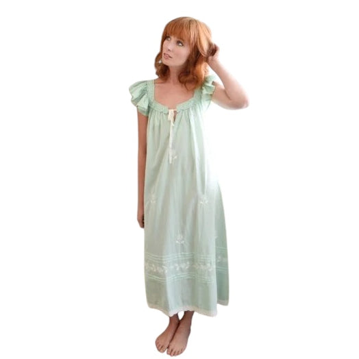 Powell Craft Margo Nightdress Capped Sleeves Pale Green SN207GR on model 2 front