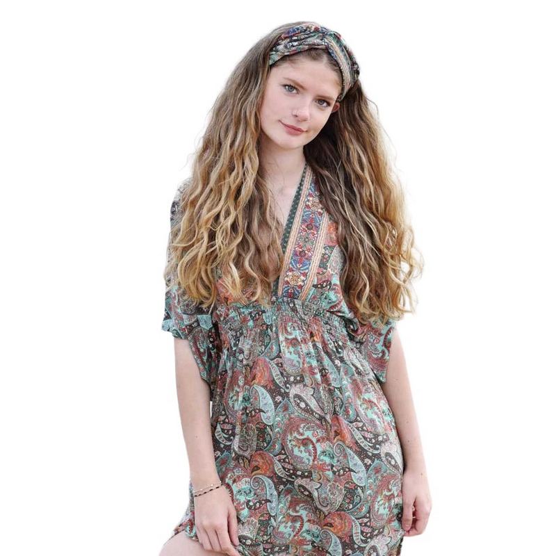 Powell Craft Nova V-Neck Batwing Paisley Dress DRV674 on model 2
