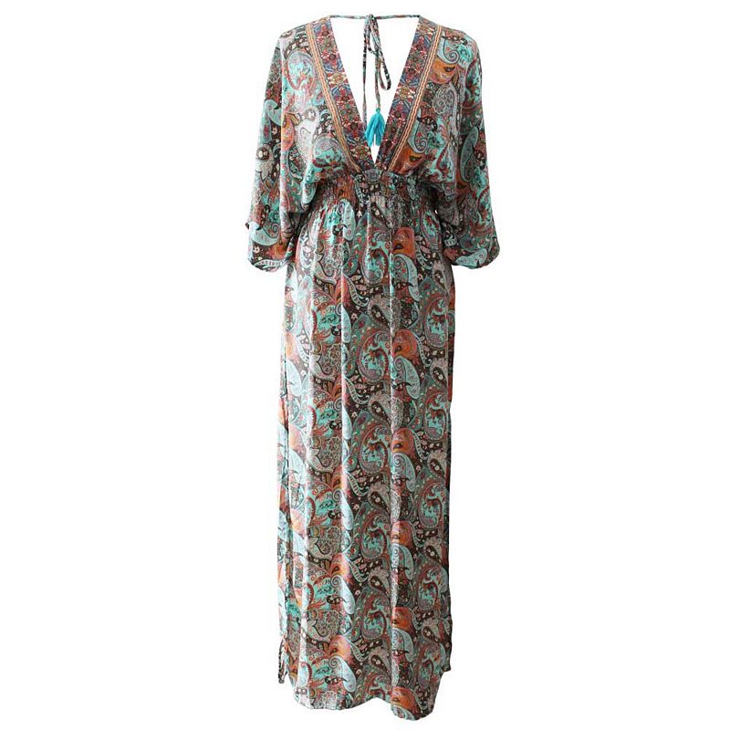 Powell Craft Nova V-Neck Batwing Paisley Dress DRV674 rear