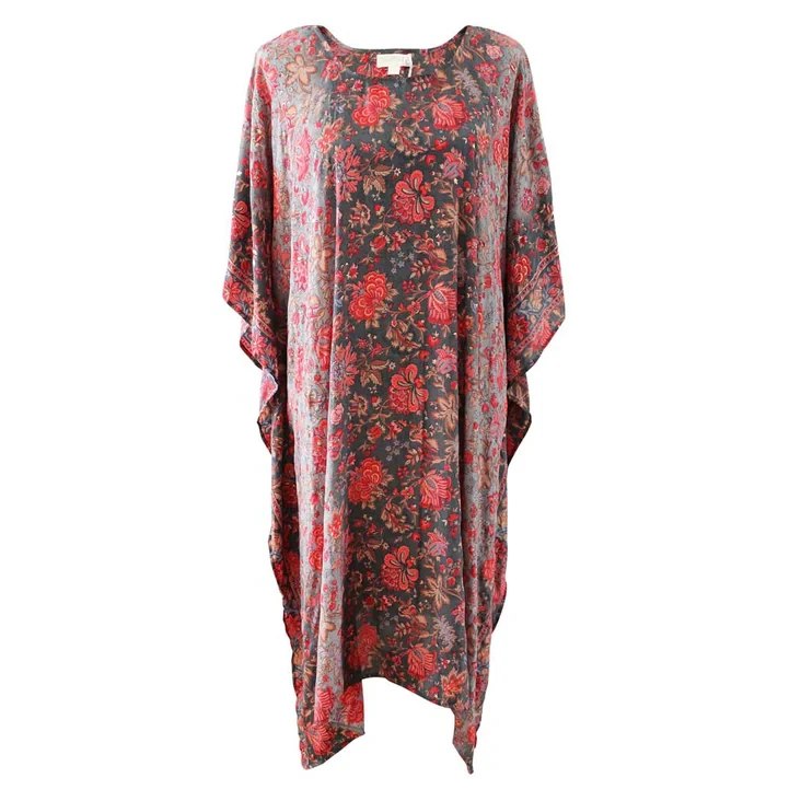 Powell Craft Paloma Floral Print Round Neck Kaftan One Size NSK712 front
