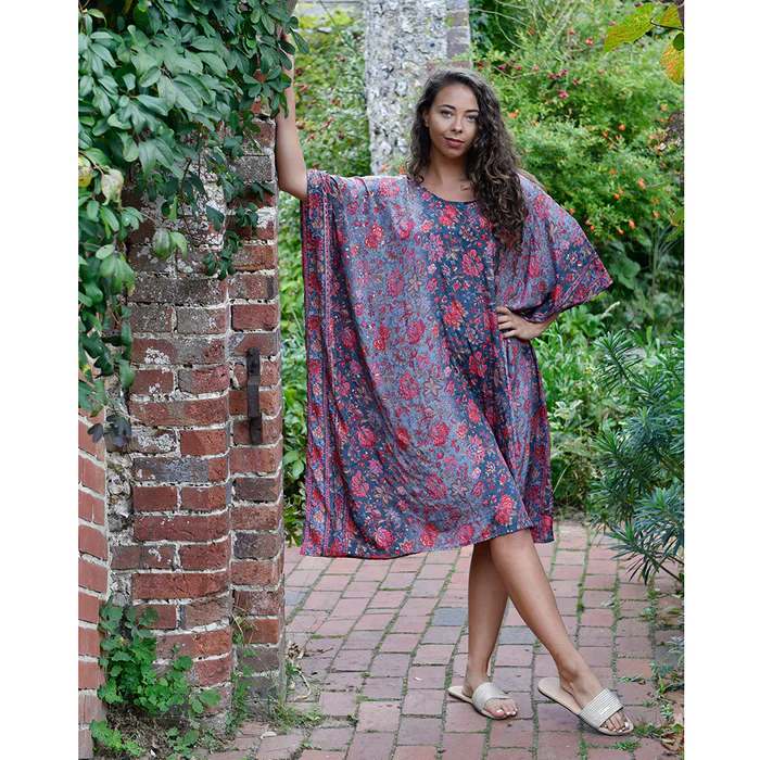 Powell Craft Paloma Floral Print Round Neck Kaftan One Size NSK712 on model lifestyle 2