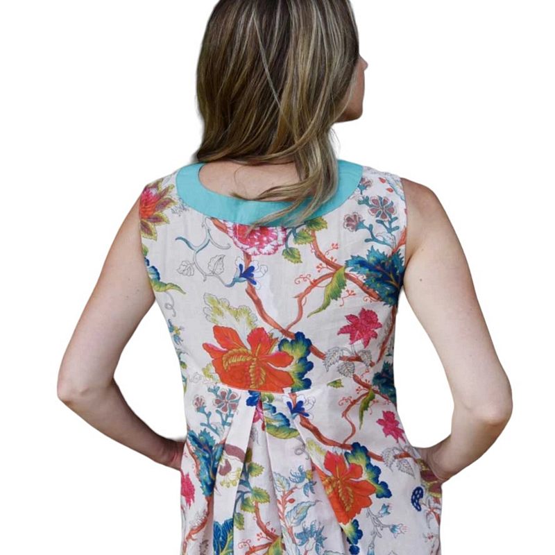 Powell Craft Pink Exotic Flower V-neck Cotton Dress DRB17 on model back