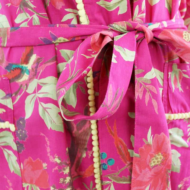 Powell Craft Pink Tropical Bird & Pomegranate Dressing Gown DG452 detail