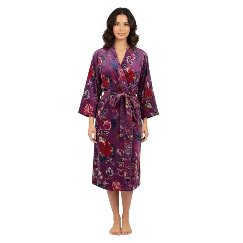 Powell Craft Purple Velvet Floral Dressing Gown VDG870 on model front