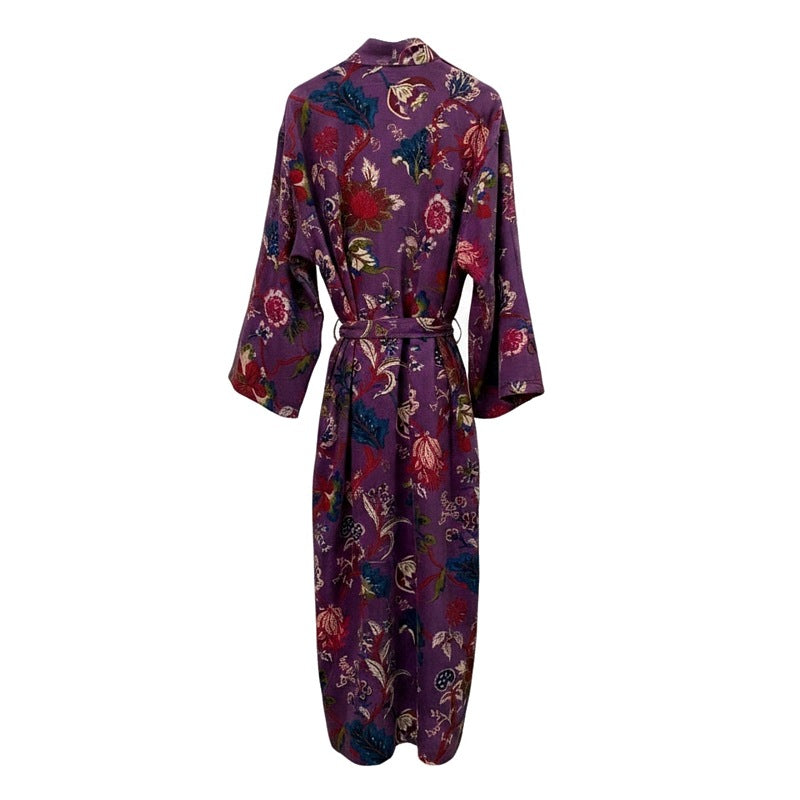 Powell Craft Purple Velvet Floral Dressing Gown VDG870 rear