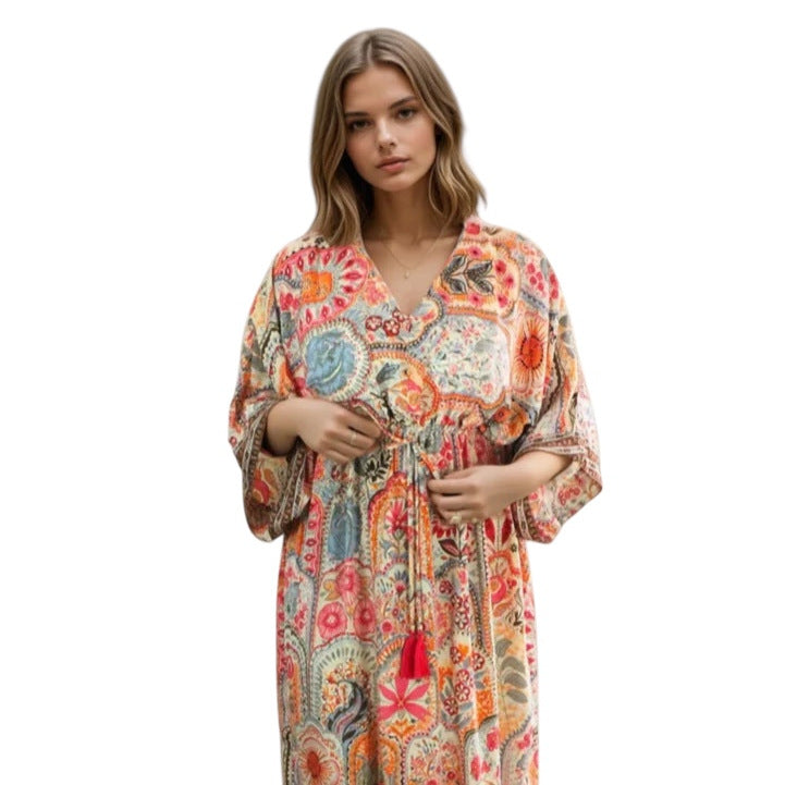 Powell Craft Teagan Floral Print Batwing Dress One Size DRVB890 on model front