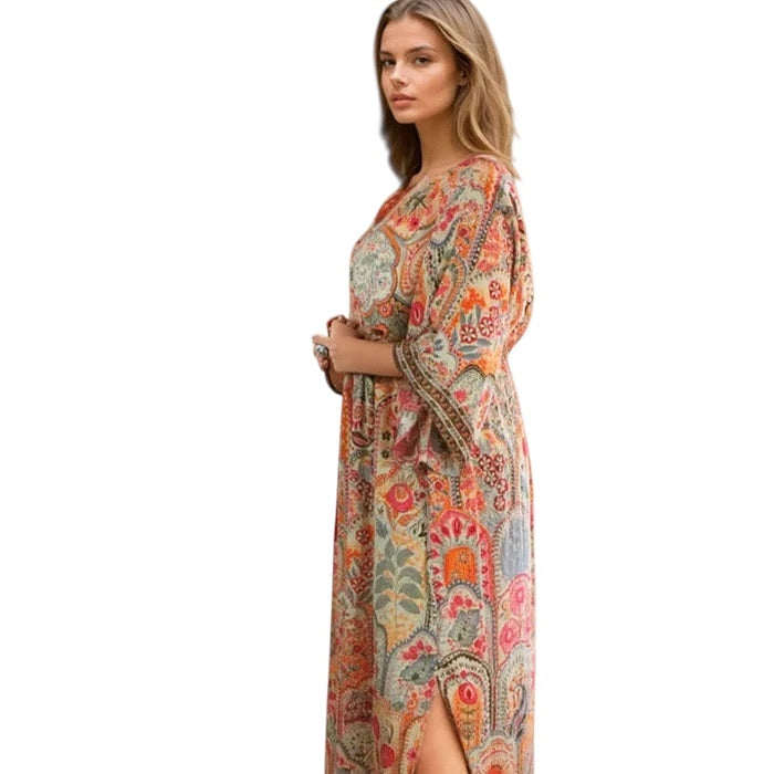 Powell Craft Teagan Floral Print Batwing Dress One Size DRVB890 on model side