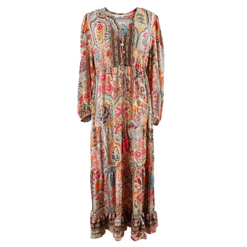 Powell Craft Tuuli Floral Print Long-Sleeve Dress DRV890 front