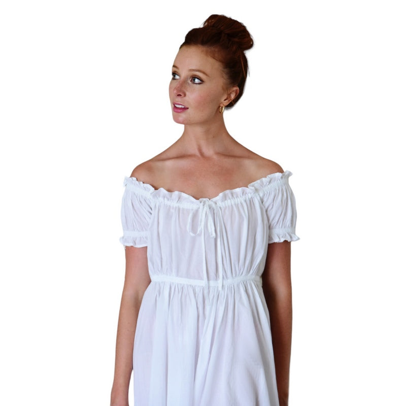 Powell Craft Darcey Cotton Nightdress with Ruffled Sleeves SN190 on model detail