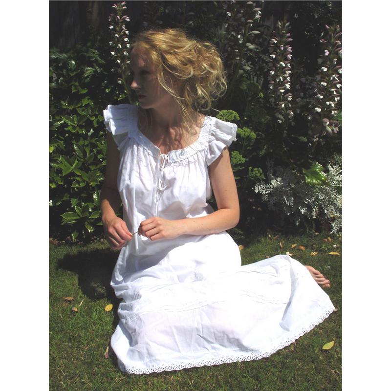 Powell Craft Margo Capped Sleeves Cotton Nightdress SN207 on model in garden