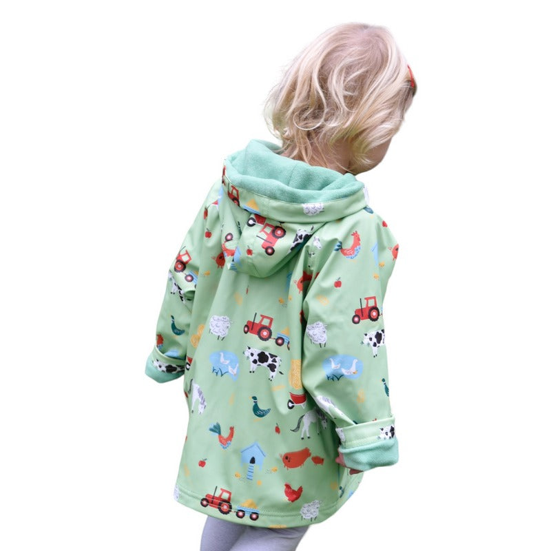 Powell Craft On The Farm Print Rain Coat RMFM on child model rear