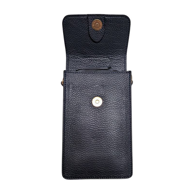 Italian Leather Cross-body Phone Bag Navy PS478 open