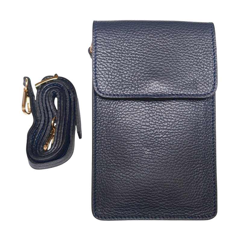 Italian Leather Cross-body Phone Bag Navy PS478 strap