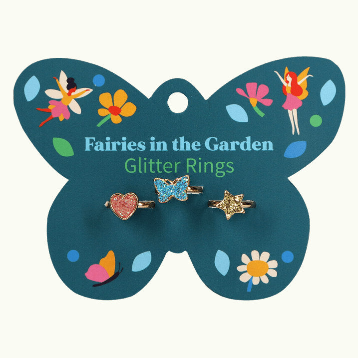 Rex International Fairies In The Garden 3 Glitter Rings 30141 in packet