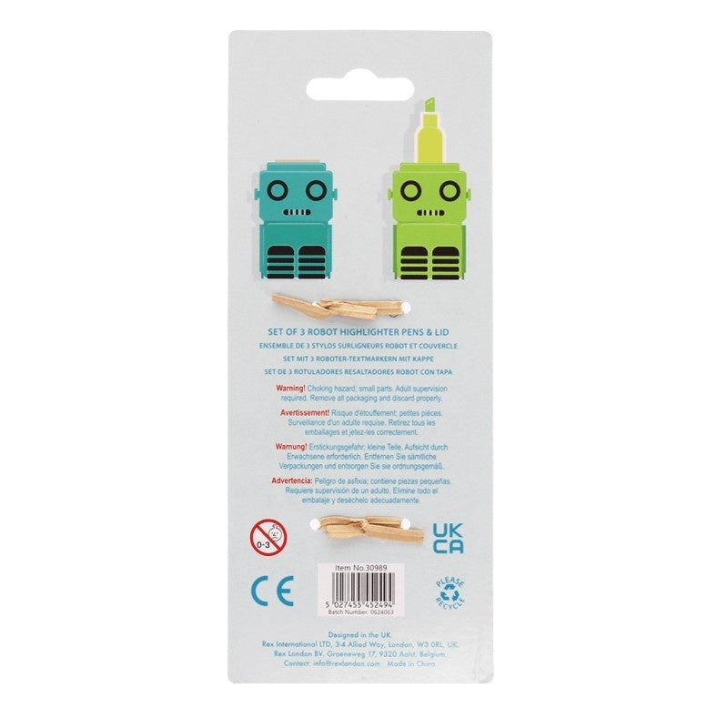 Rex International Robot Stackable Highlighter Set 30989 packaging back