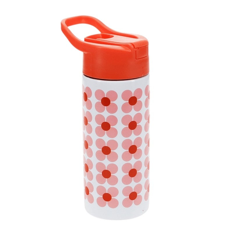 Rex International Stainless Steel Drinking Bottle with Push Button Pink Daisy 30966 front