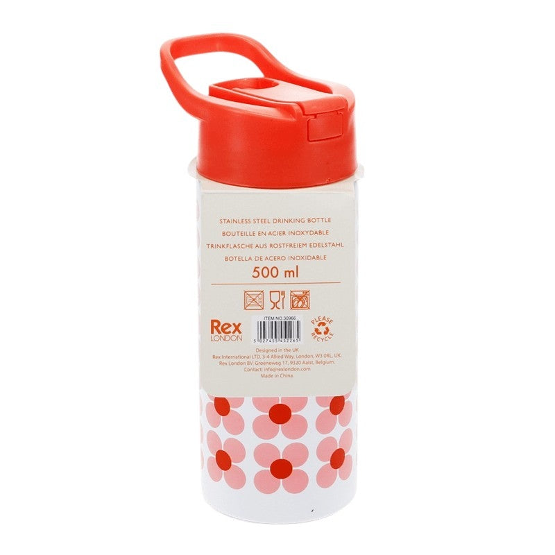 Rex International Stainless Steel Drinking Bottle with Push Button Pink Daisy 30966 label back