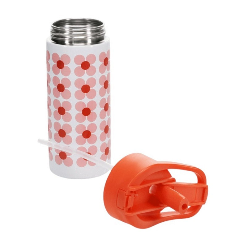 Rex International Stainless Steel Drinking Bottle with Push Button Pink Daisy 30966 lid off