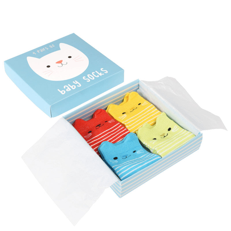 Rex London Kitten 4 Pairs Baby Socks 27478 in box