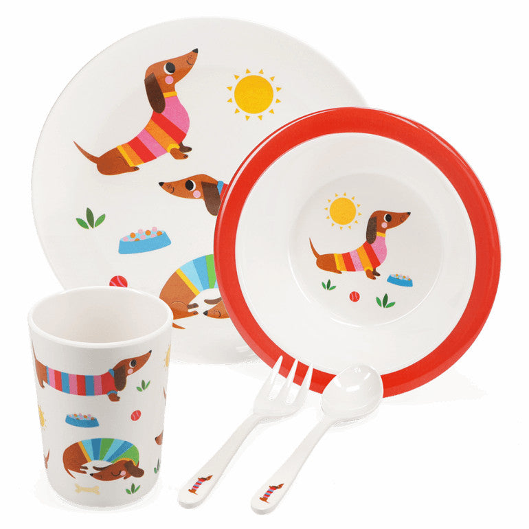 Rex London Melamine Dinner Set Sausage Dog 30785 contents