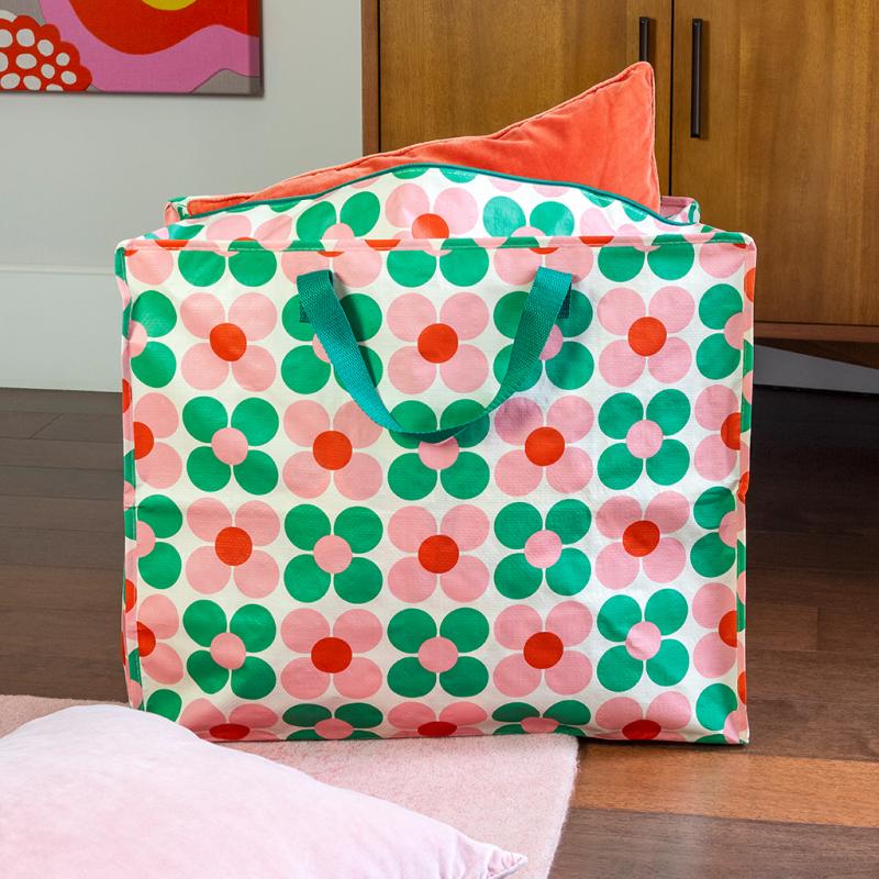 Rex London Pink and Green Daisy Jumbo Storage Bag 30416 lifestyle