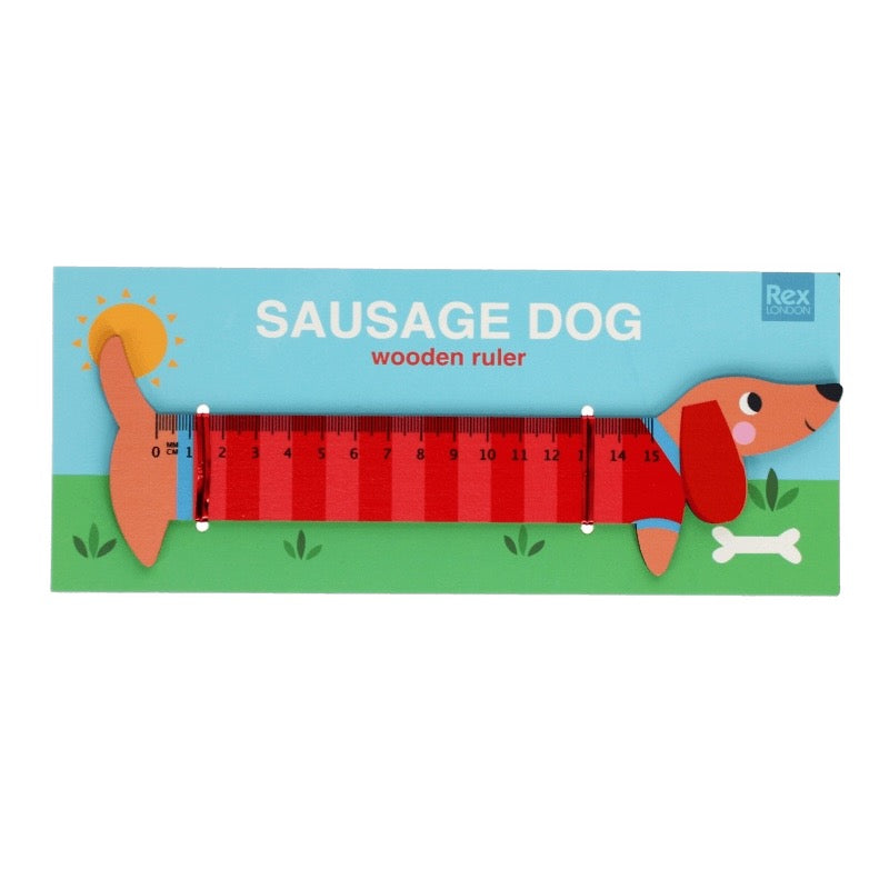 Rex London Sausage Dog Wooden Ruler 30254 in packaging