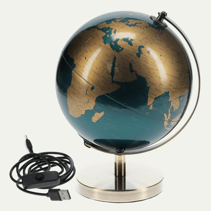 Rex London USB World Globe Light 14.2 cm Blue and Gold 31079 with cable