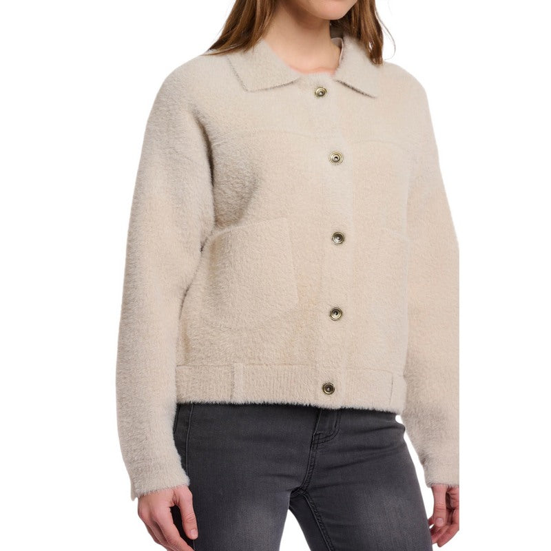 Rino & Pelle Bubbly Boxy Jacket in Stone on model close-up