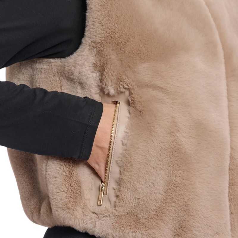 Rino & Pelle Nikki Short Faux Fur Waistcoat Oat on model side