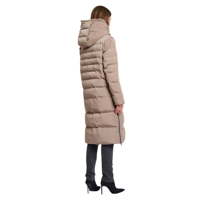 Rino & Pelle Keila Long Hooded Coat with Faux Fur Toffee on model rear