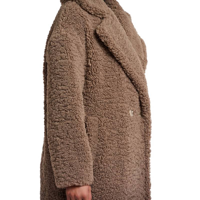 Rino and Pelle Elicia Teddy Double Breasted Coat Toffee on model side