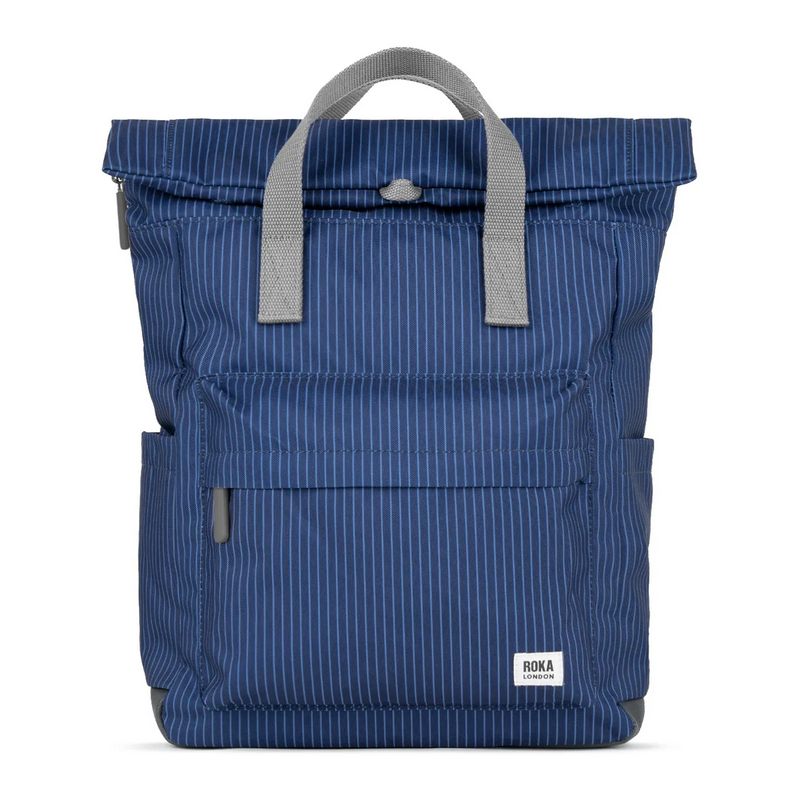 Roka Backpack Canfield B Sustainable Medium Denim Dark Wash Striped front