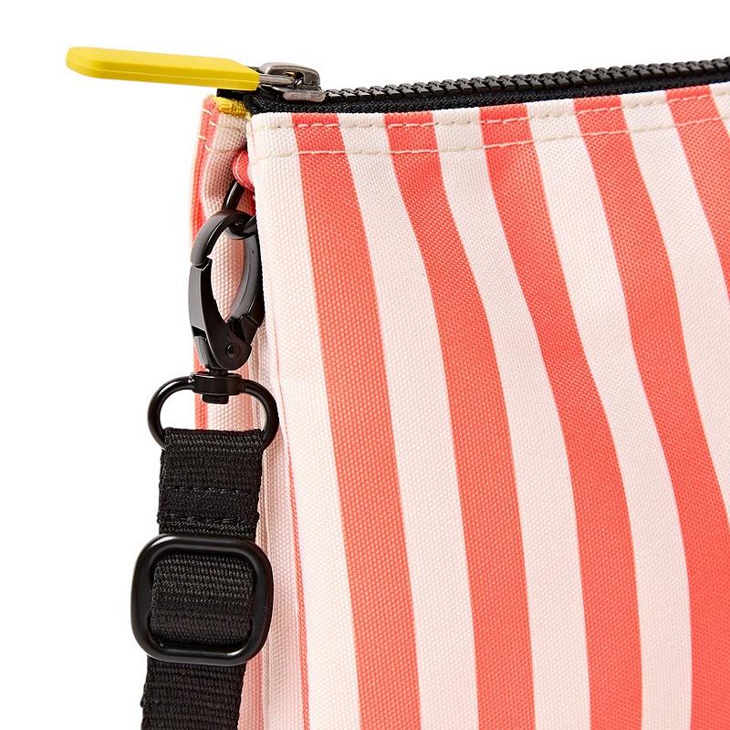 Roka Carnaby Recycled Canvas Cross-body XL Coral Stripe strap detail