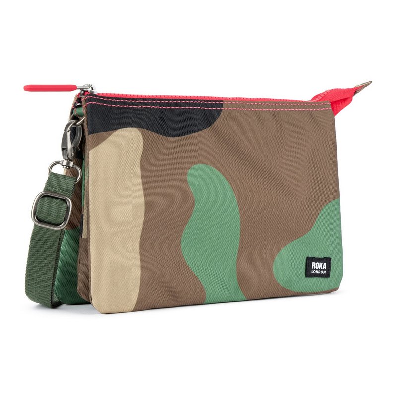 Roka Carnaby Recycled Canvas Cross-body XL Vintage Camo angled