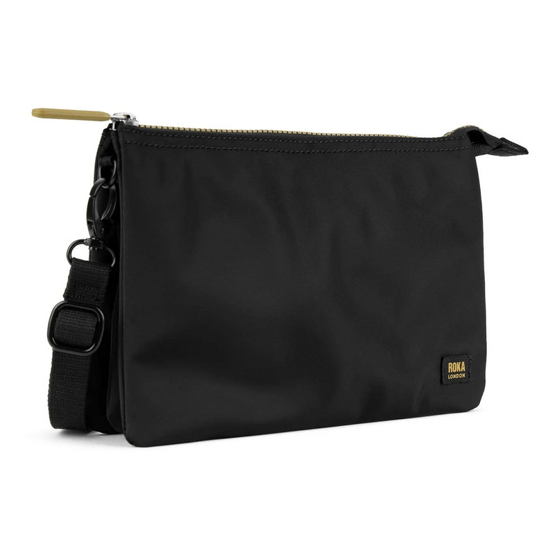 Roka Carnaby Recycled Nylon Cross-body XL Black Gold Label angled
