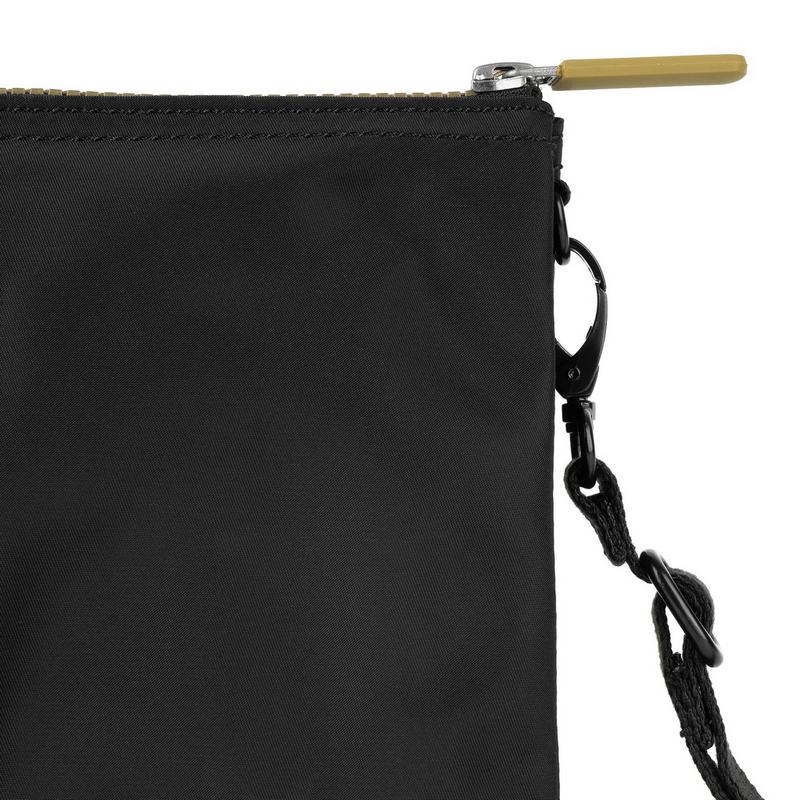 Roka Carnaby Recycled Nylon Cross-body XL Black Gold Label detail